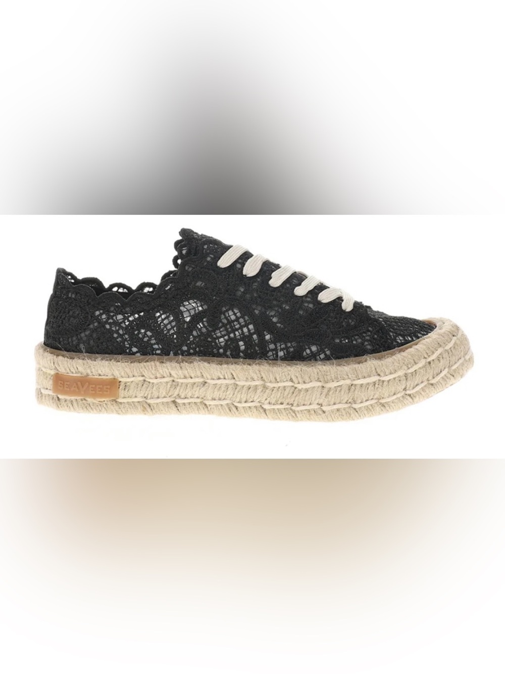 SeaVees Women’s Coronado Espadrille Black Embroidered Lace Sneaker Size 7.5